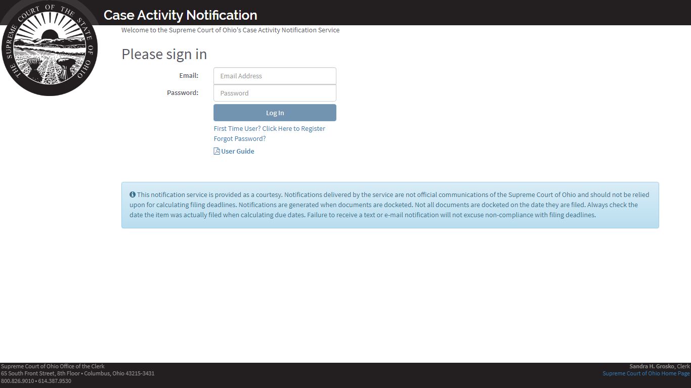 Case Activity Notification - Supreme Court of Ohio